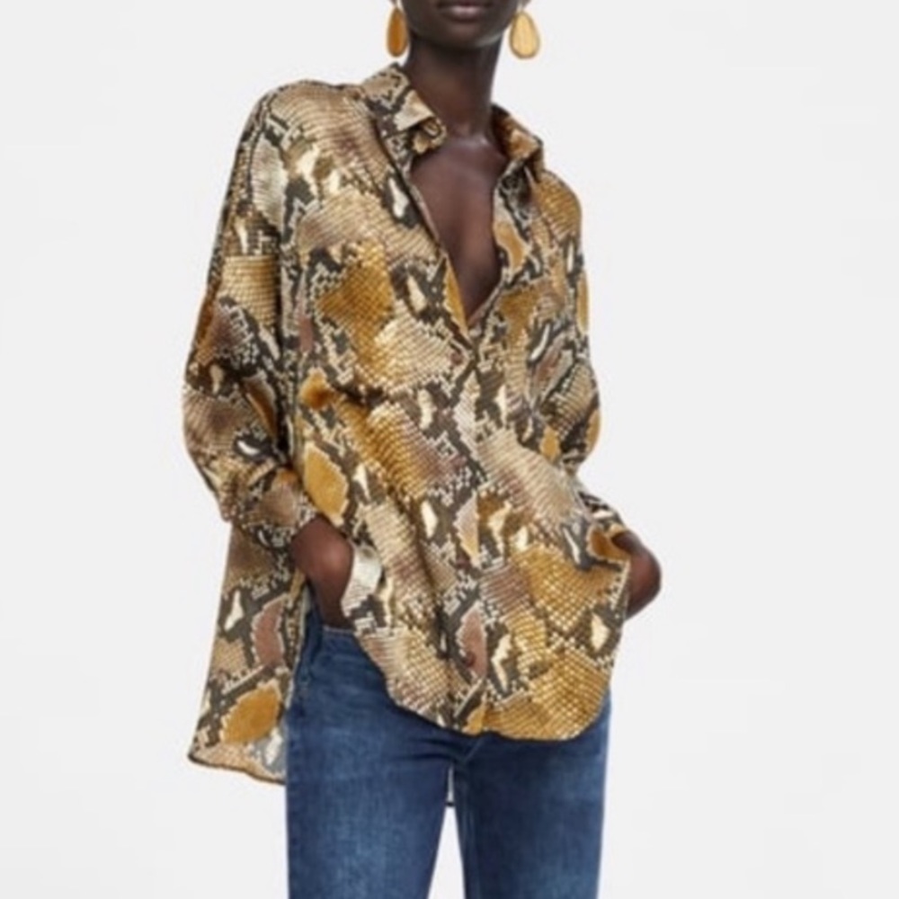 Zara Oversized Python Snake Animal Print Blouse S… - image 3